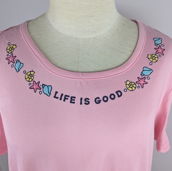 Life Is Good Seashells Starfish PJ Set Short Sleeve Top Shorts Pink Grey L NWT - Picture 2 of 11
